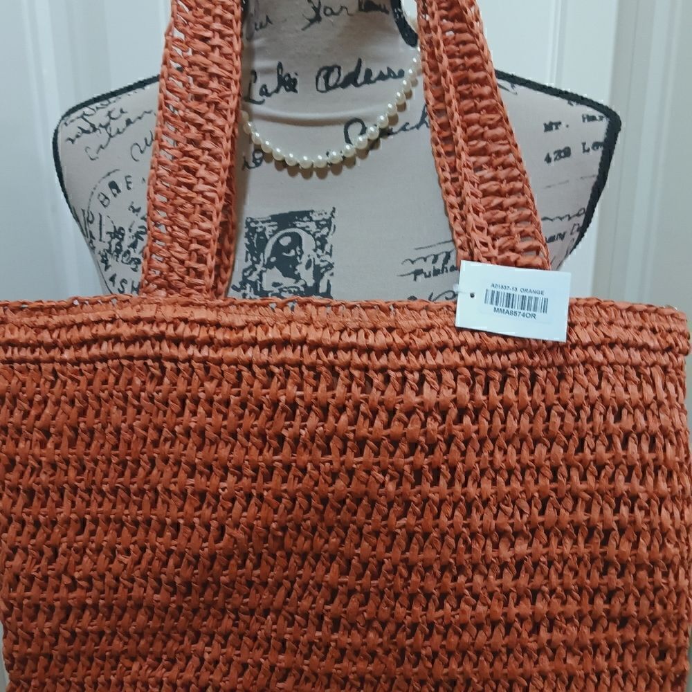 The Last Straw Fringe Straw Tote Bag in Burnt Orange - Picture 5 of 6